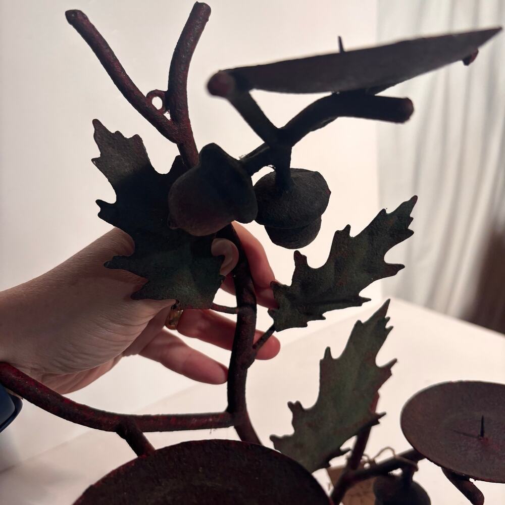Wall Sconce Candle Holder Rustic Leaves & Acorns 14 X 10" Holds 3 pillar candles - Picture 8 of 14